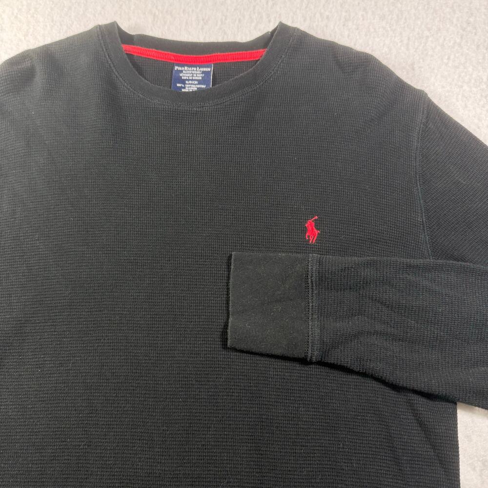 Polo Ralph Lauren Sleepwear Small Black with Red Pony Thermal Waffle Knit L/S